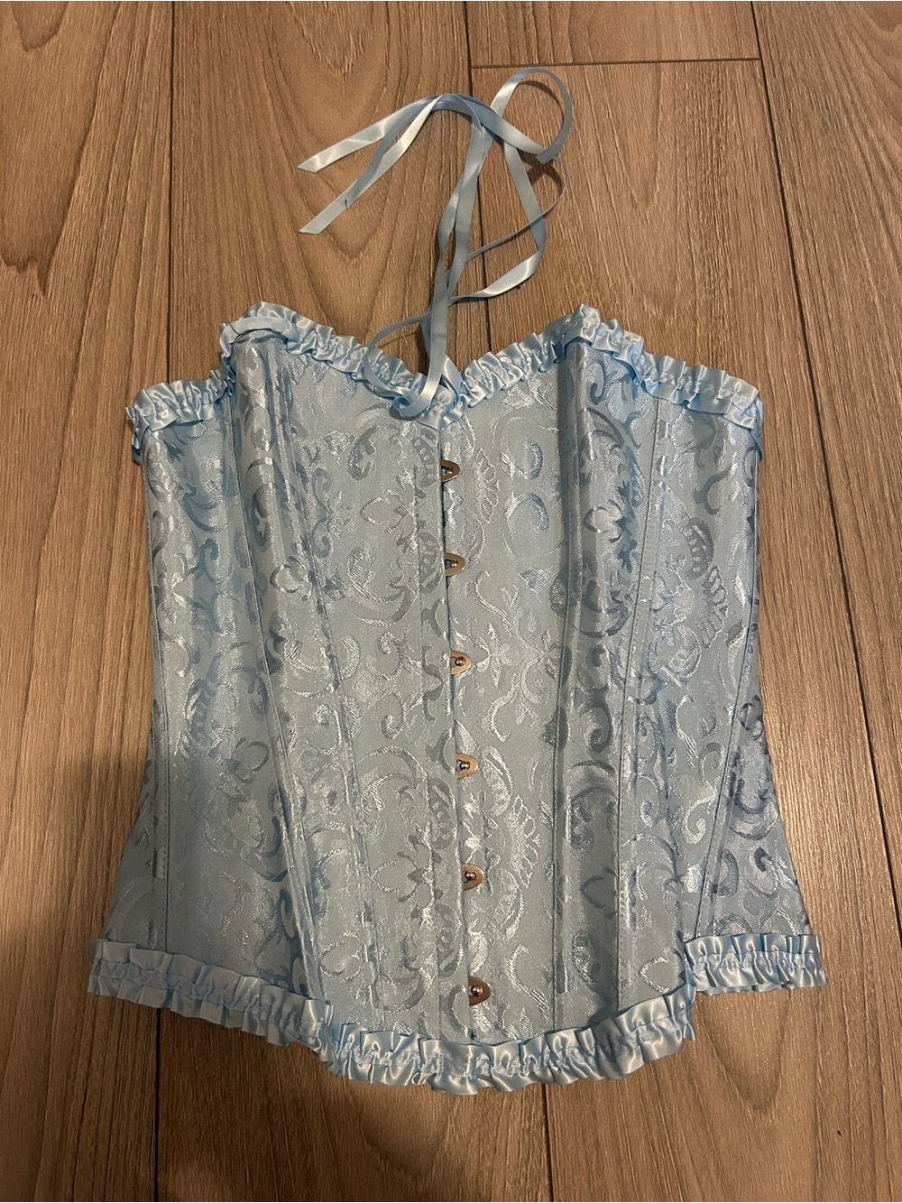 Light Blue Brocade Halter Corset Top